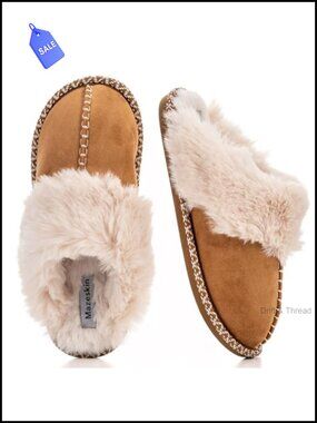 Womens Fluffy Memory Foam House Slippers Faux Fur Lined Slip-On